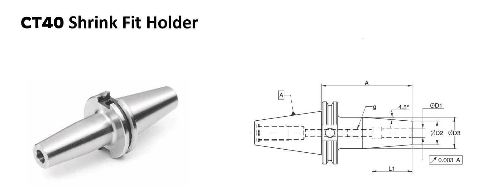 CT40 SFH 0.125 - 6.30 Extra Long Length Shrink Fit Holder (Balanced to G 2.5 25000 rpm)